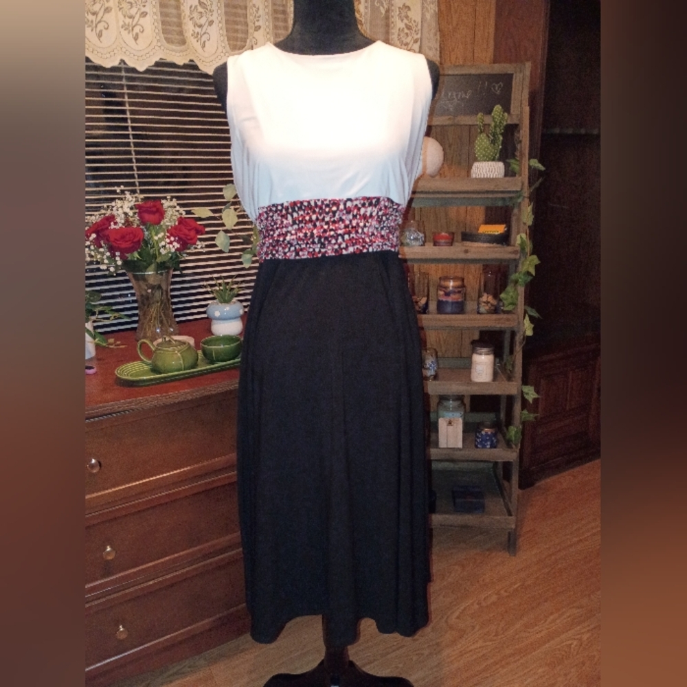 Women’s Colorblock Midi Dress with Embellished Waist